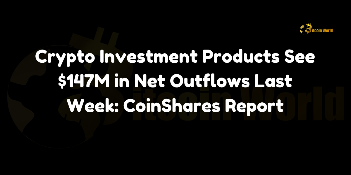 Crypto Investment Products See $147M in Net Outflows Last Week: CoinShares Report In a shift from recent trends, crypto investment products experienced significant net outflows totaling $147 million last week, according to a new report from CoinShares. The latest report, shared by James Butterfill, Head of Research at CoinShares, on Medium, revealed that this reversal