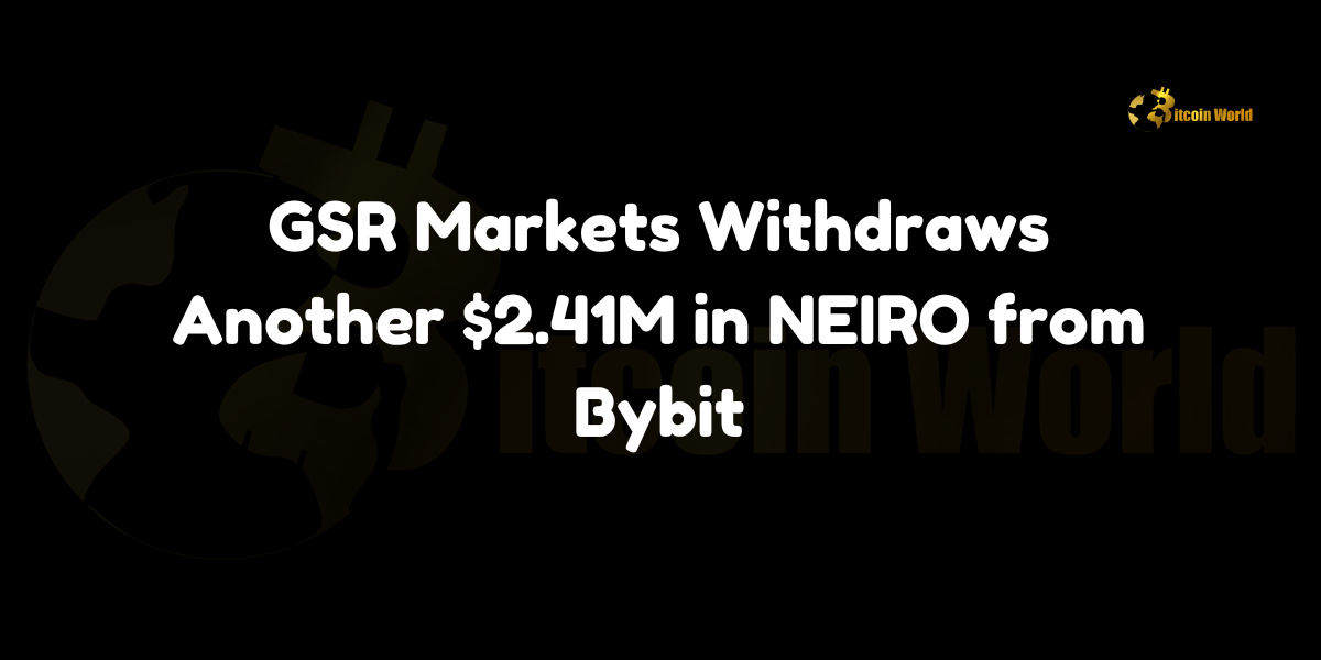 GSR Markets Withdraws Another $2.41M in NEIRO from Bybit In a continued trend of significant asset movements, crypto market maker GSR Markets has withdrawn 25.4 million NEIRO tokens (valued at approximately $2.41 million) from the Bybit Exchange just nine hours ago, as reported by blockchain analytics platform Spot on Chain via X (formerly Twitter). This