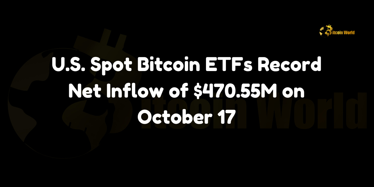 US Spot Bitcoin ETFs Record Net Inflow of $470.55M on October 17 On October 17, 2024, U.S. spot Bitcoin ETFs experienced a combined net inflow of $470.55 million, signaling strong investor interest in Bitcoin ETFs. According to Trader T on X, BlackRock’s IBIT led the inflows, with an impressive $309.08 million, followed by ARK Invest’s