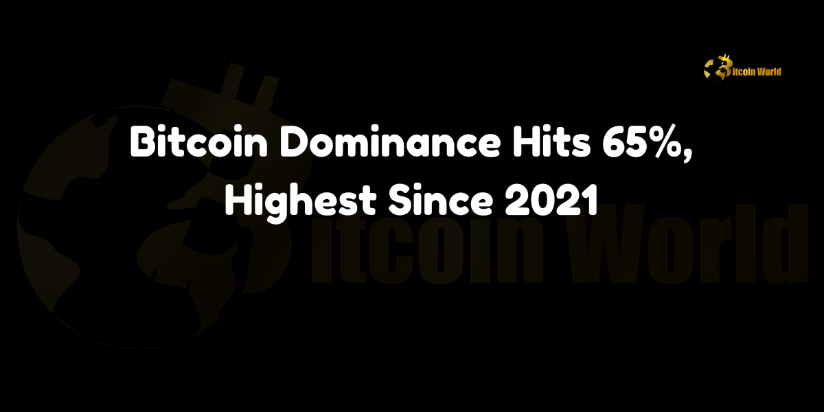 Bitcoin Dominance Hits 65%, Highest Since 2021 In a remarkable development within the cryptocurrency market, Bitcoin’s dominance has surged to 65%, marking its highest level since early 2021. According to data from IntoTheBlock on X, this significant increase underscores Bitcoin’s enduring influence and strength within the overall crypto ecosystem. What is Bitcoin Dominance? Bitcoin dominance