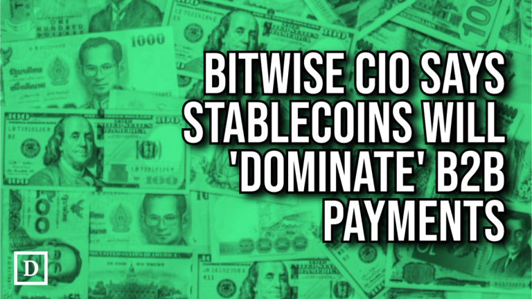 Within five years, stablecoins will “dominate” the $44 trillion market for businesses buying from one another across borders, says Bitwise Asset Management’s chief investment officer, Matt Hougan. As those merchants get comfortable with stablecoins via cross-border business-to-business retail transactions, “they will roll out across domestic retail transactions as well,” he predicted in a recent X post . Hougan pointed to three recent “signposts,” starting with global payments processor Stripe’s acquisition of stablecoin payment platform Bridge, which provides businesses with the tools needed to move, store and accept stablecoins. It also lets merchants issue their own stablecoins. To continue reading this as well as other DeFi and Web3 news, visit us at thedefiant.io