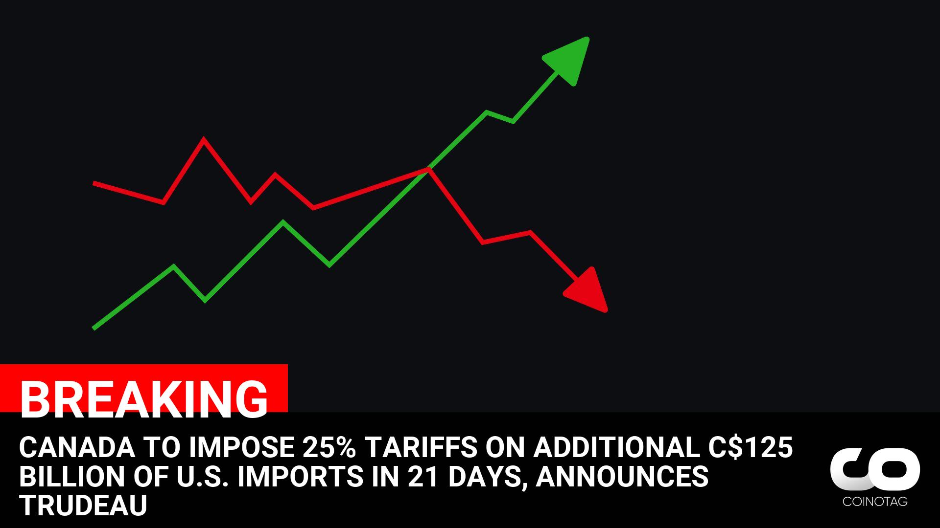 CANADA TO IMPOSE 25% TARIFFS ON ADDITIONAL C$125 BILLION OF U.S. IMPORTS IN 21 DAYS, ANNOUNCES TRUDEAU